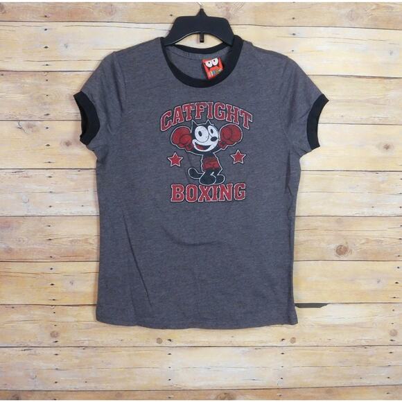 Vintage Junk Food Felix The Cat Catfight Boxing Junior XL Brown Short Sleeve USA - Picture 1 of 5
